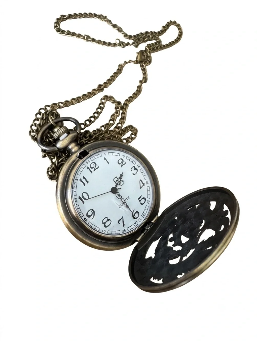 Antique-Style Dragon & Phoenix Bronze Pocket Watch Necklace